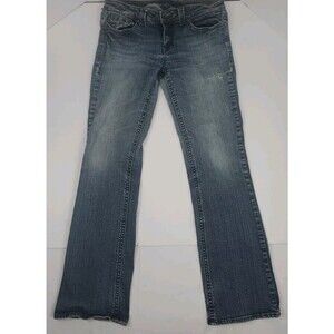 Refuge Jeans Skinny Boot Flare Distressed Blue Low Embroidered 29x30 Size 9R Y2K